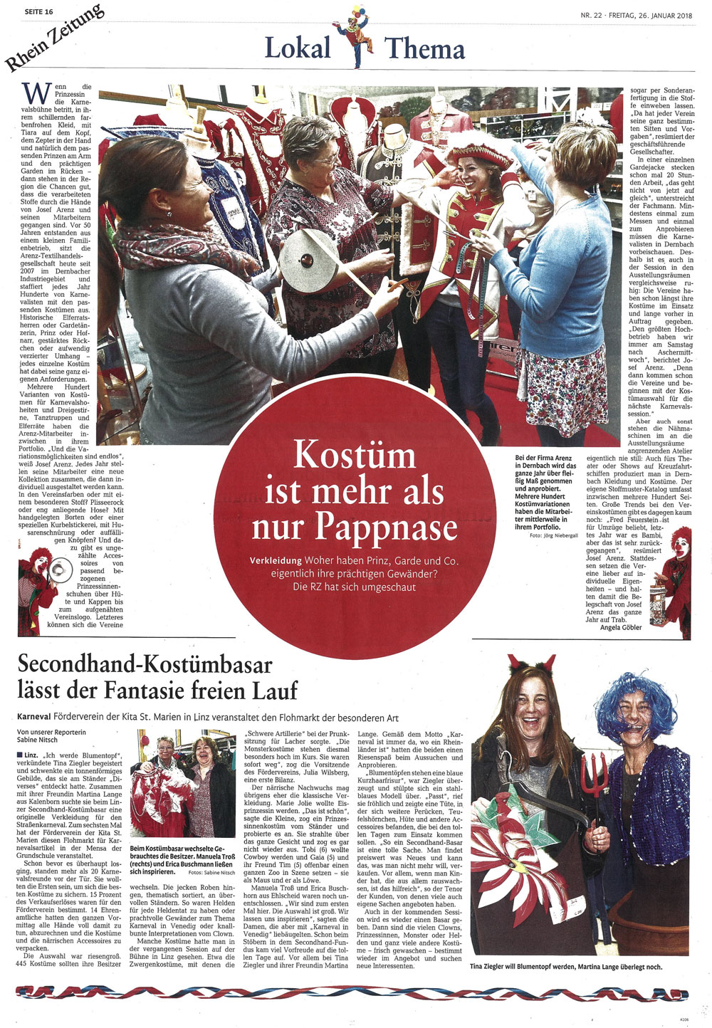 Rhein Zeitung über arenz: Kostuem ist mehr als Pappnase 2018.01.26 1
